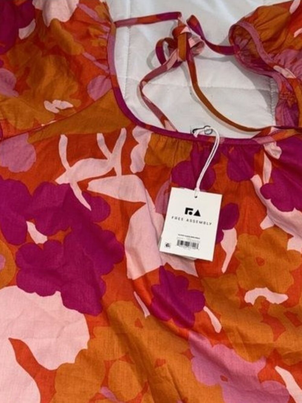 Free Assembly Womens Floral Puff Sleeve Dress XL 100% Cotton - Picture 4 of 8